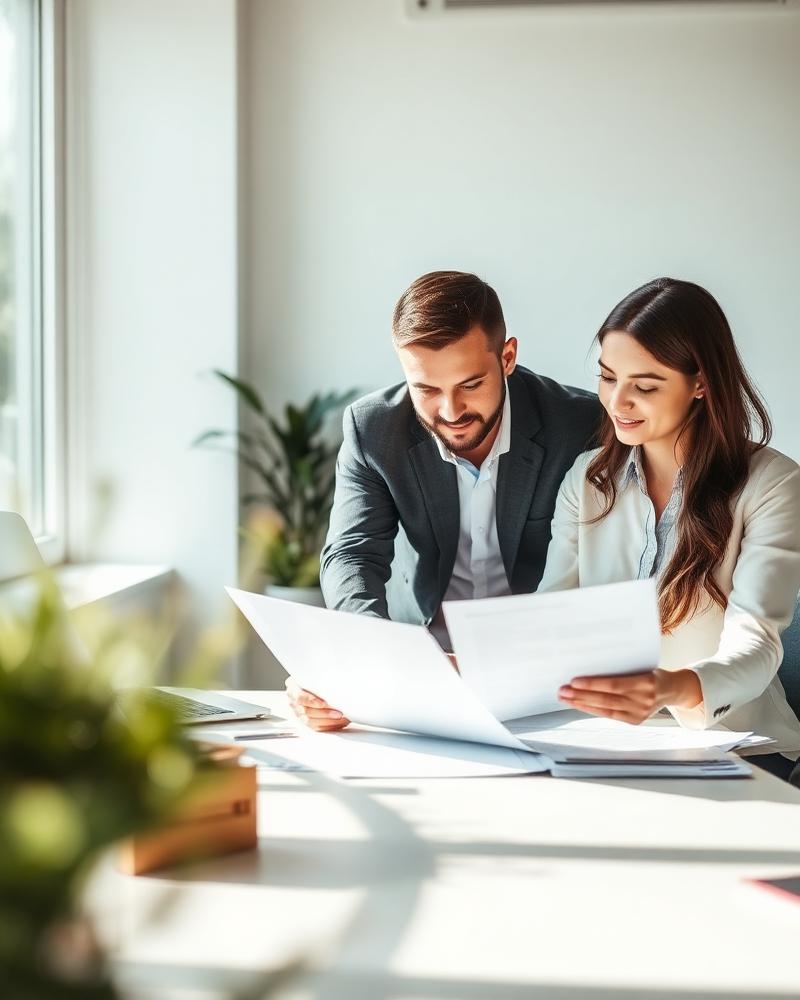 Two consultants reviewing candidate shortlists in an office